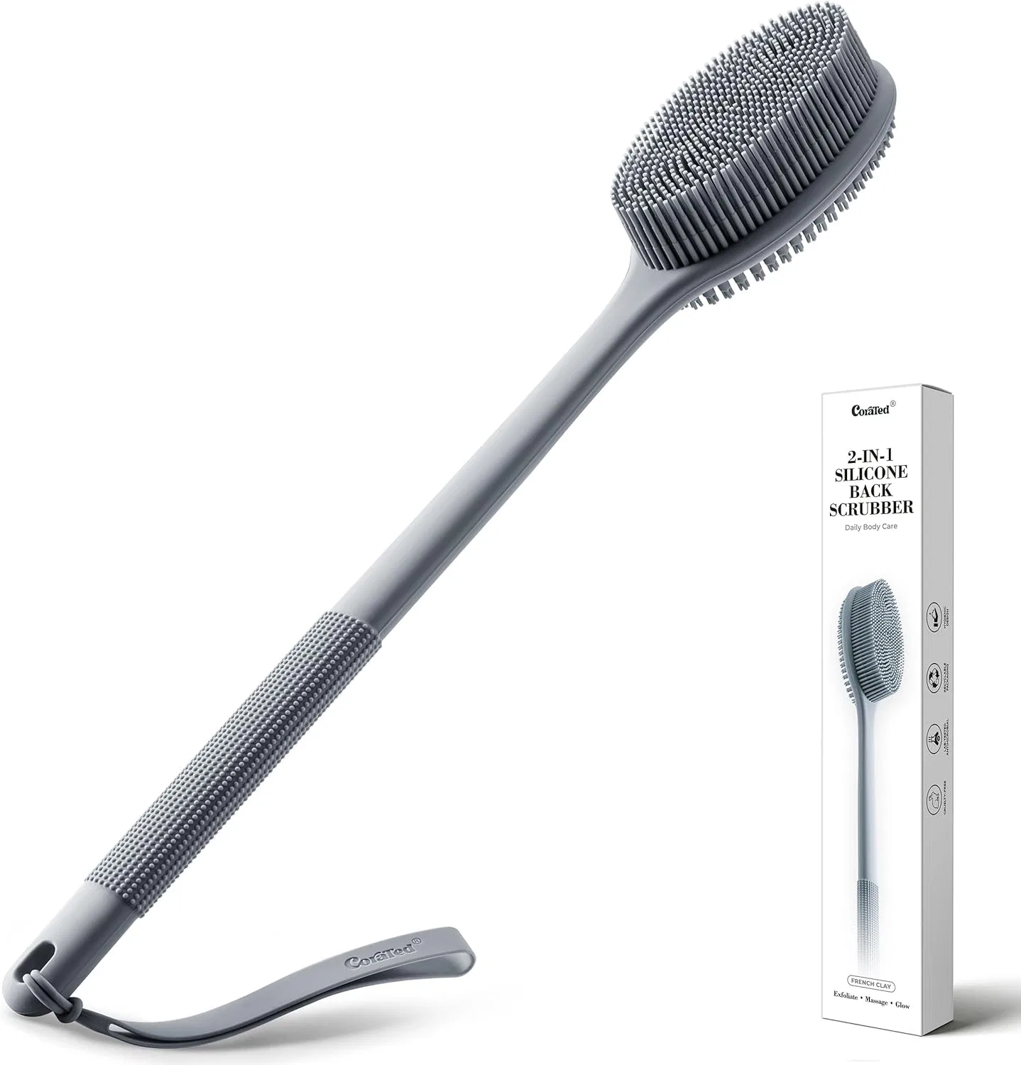 Силиконовая щетка для мытья спины CORATED с длинной ручкой Corated, Grau