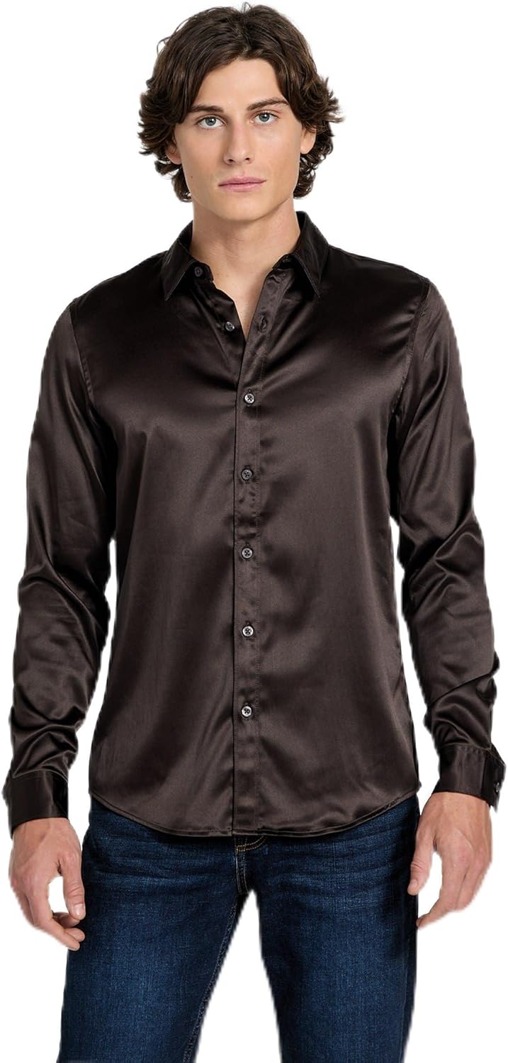 

GUESS Мужская рубашка Regal с длинным рукавом, Coffee Roast