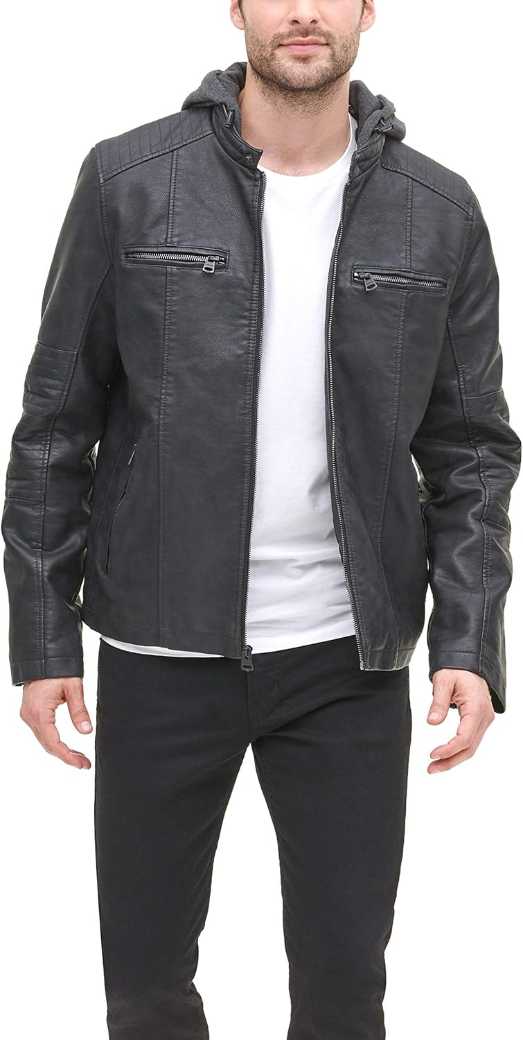 Мужская гоночная куртка Levi's из искусственной кожи, Black Buffed Cow Hooded — фото 4