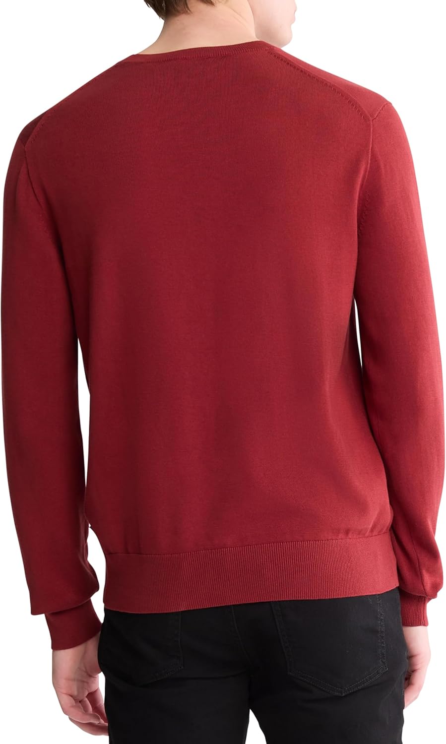 Мужской свитер Calvin Klein из смеси хлопка, объемный, с круглым вырезом, в рубчик, Syrah — фото 2
