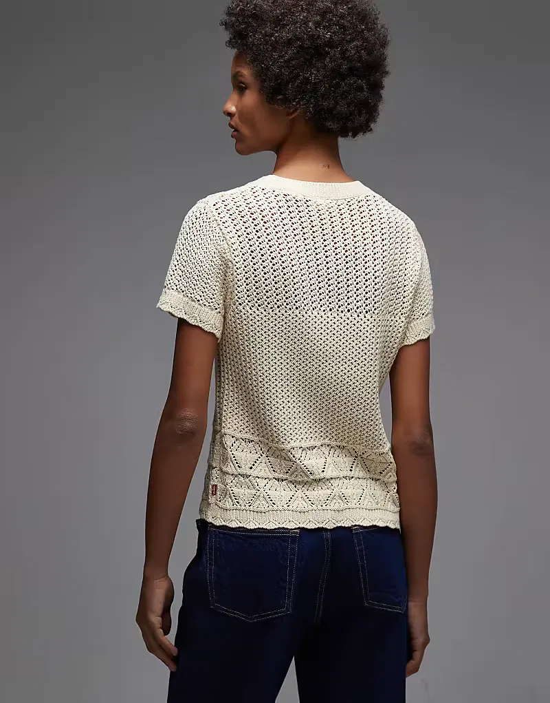 Вязаный крючком топ Levis Levi's, кремовый — фото 3