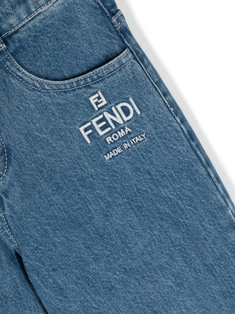 Прямые джинсы с вышитым логотипом FENDI KIDS, синий — фото 3