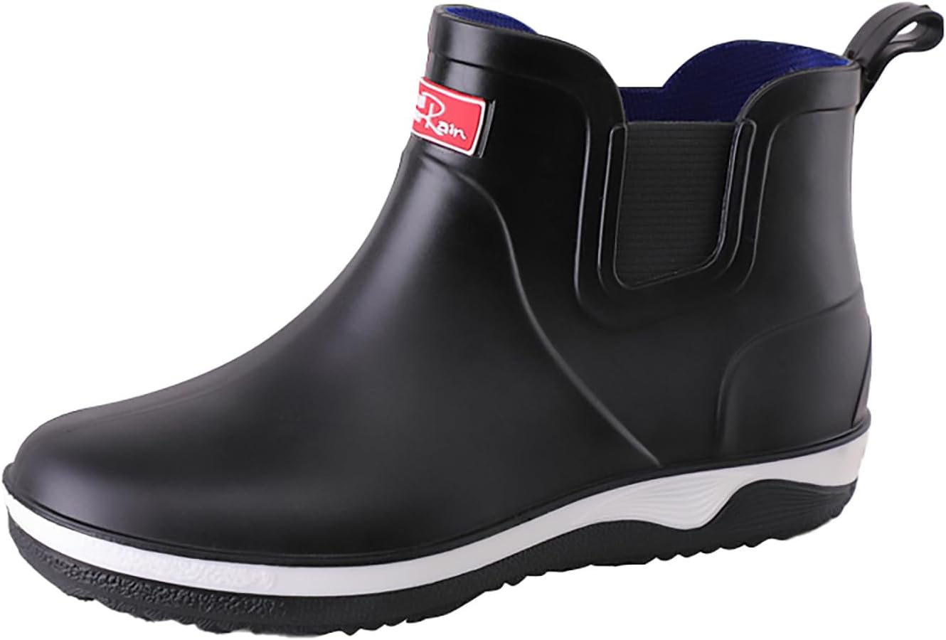 

Мужские резиновые ботинки до щиколотки водонепроницаемые Челси на процесске для сада и работы утолщенные утинные ботинки Generic, черный