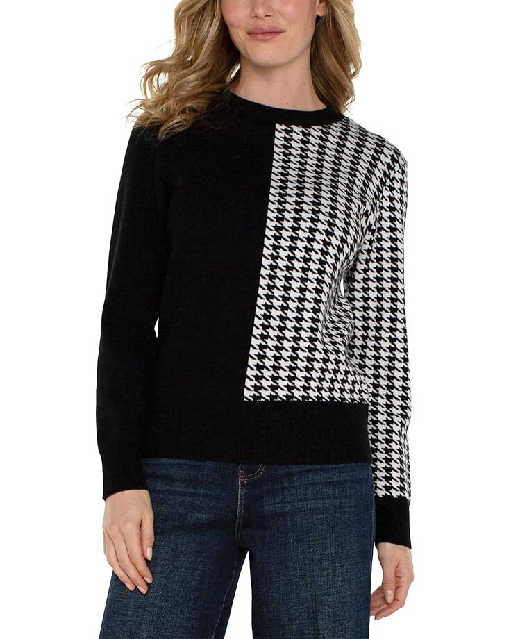 

Свитер Liverpool Los Angeles Long Sleeve Crew Neck Blocked Jacquard Sweater, цвет Black White Houndstooth