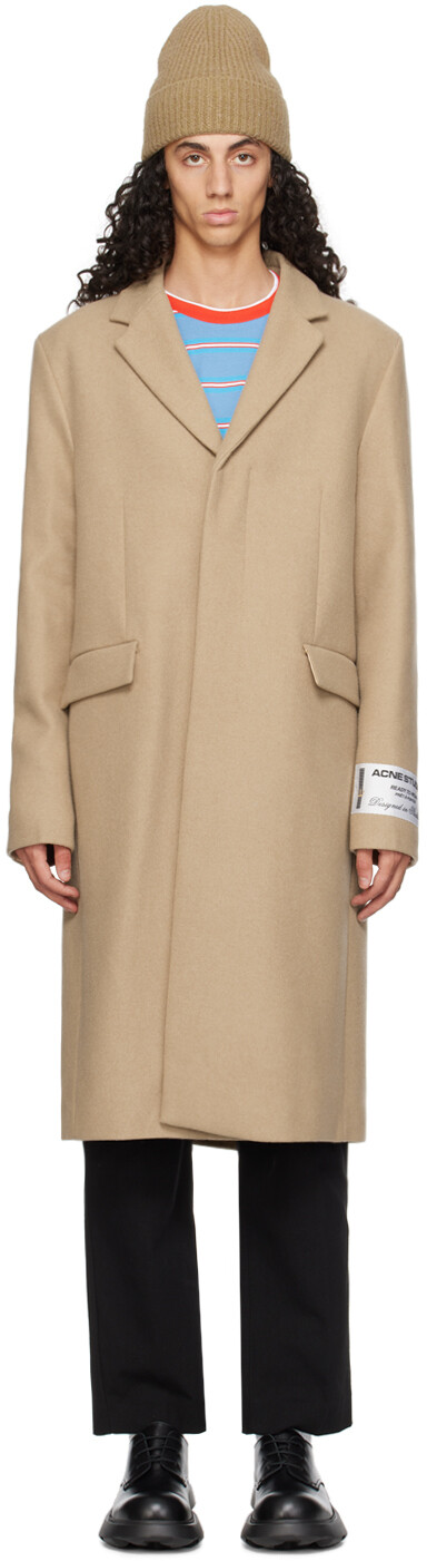

Бежевое однобортное пальто Acne Studios