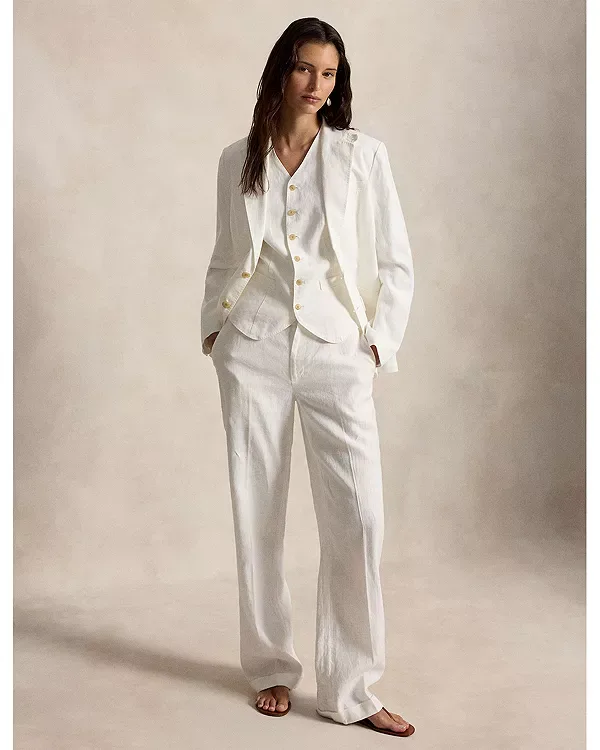 Льняные брюки прямого кроя с высокой посадкой Ralph Lauren, White — фото 2