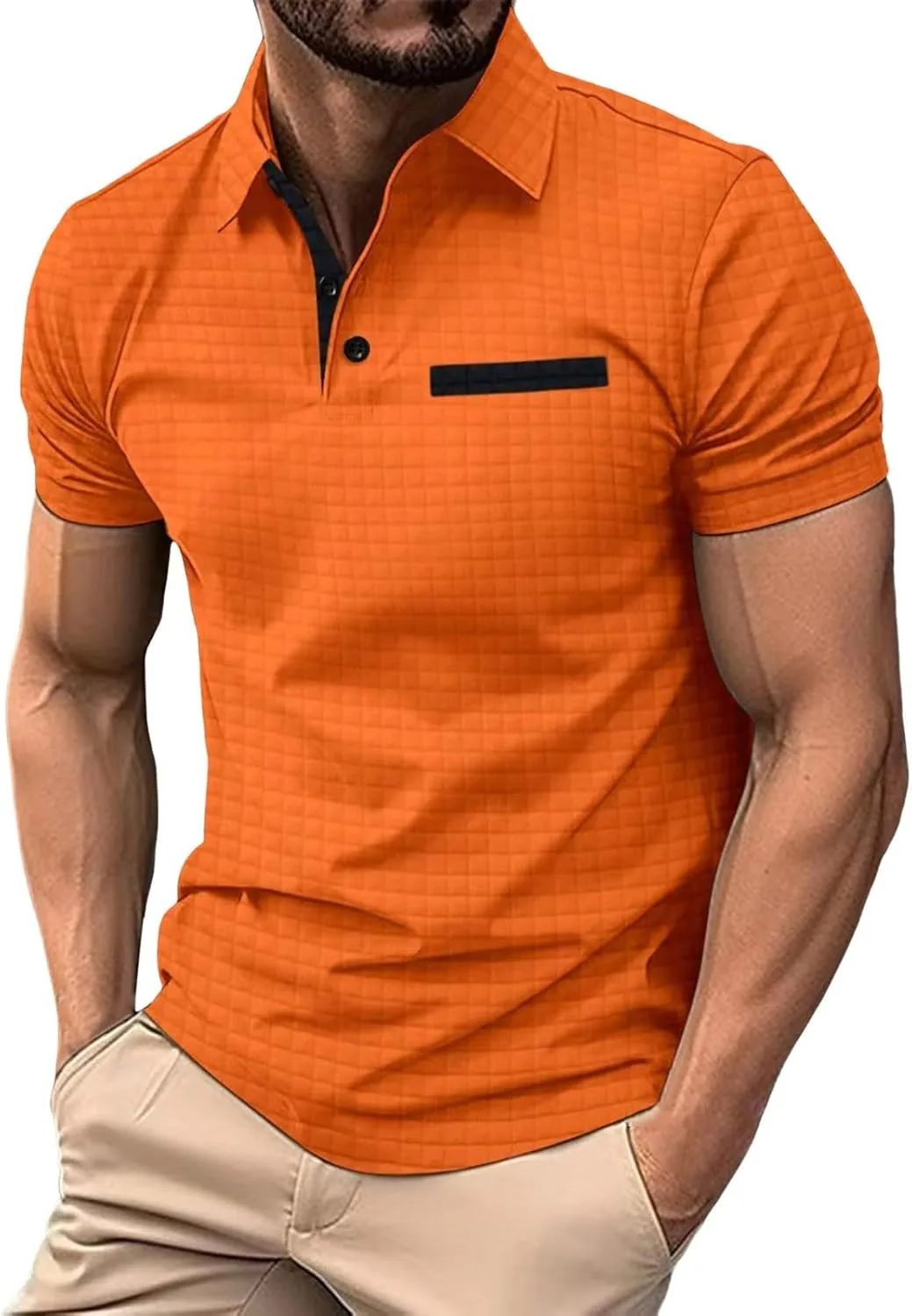 Мужская поло с вафельной текстурой, короткий рукав, slim fit, цветной блок