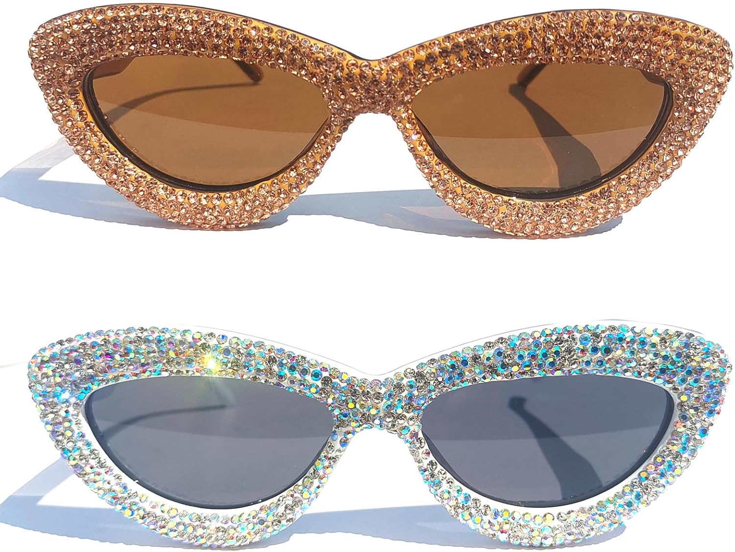 

Солнцезащитные очки Willochra «Кошачий глаз» с блестящими кристаллами для женщин, солнцезащитные очки со стразами, сексуальные очки для вечеринки с бриллиантами и украшениями в виде губ, 2pcs-white&brown