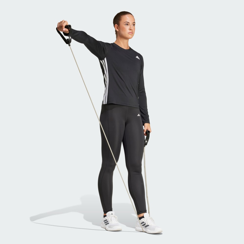 Спортивный топ Adidas Essentials Long Sleeve 3-Stripes Workout Top, черный/белый — фото 3