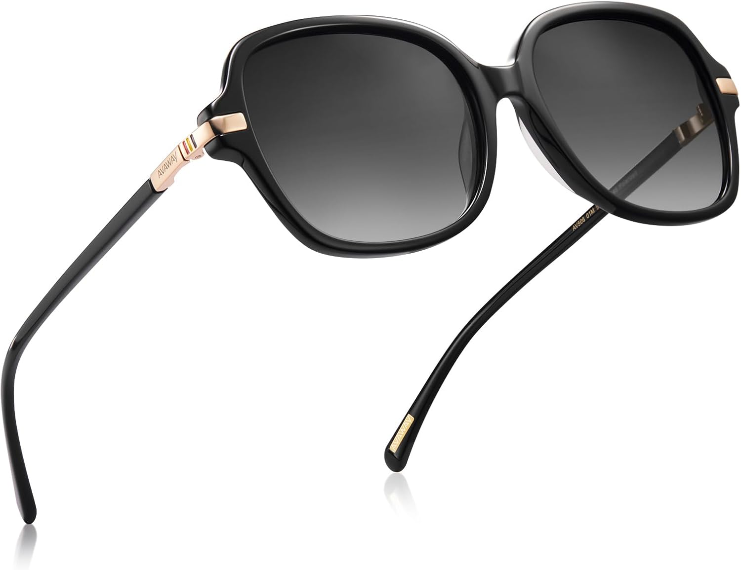 

Женские поляризованные солнцезащитные очки AVAWAY, квадратная оправа большого размера с защитой от УФ-излучения, ацетатная оправа, ретро-стиль, 01: Black Frame & Gradient Grey Lens