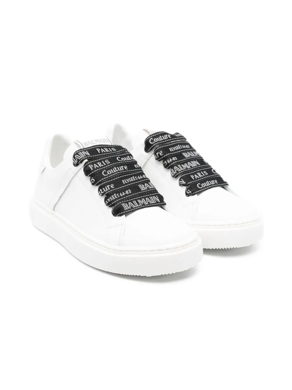 

Кожаные кроссовки с логотипом и шнурками Balmain Kids, белый