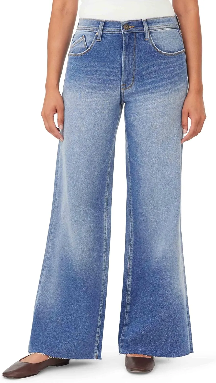 

Джинсы Kensie для женщин Kaya Vintage Straight High-Rise Wide Leg Raw Hem, 32-Inch Inseam