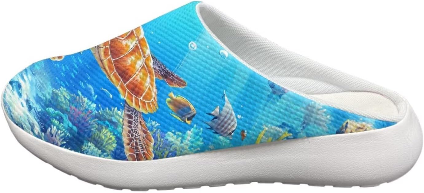 Женские сабо-клоги Forchrinse Blue Palm Tree с сеткой, легкие для ходьбы, с мягкой поддержкой свода стопы, для работы, ухода за больными, Sea Turtle Print — фото 3