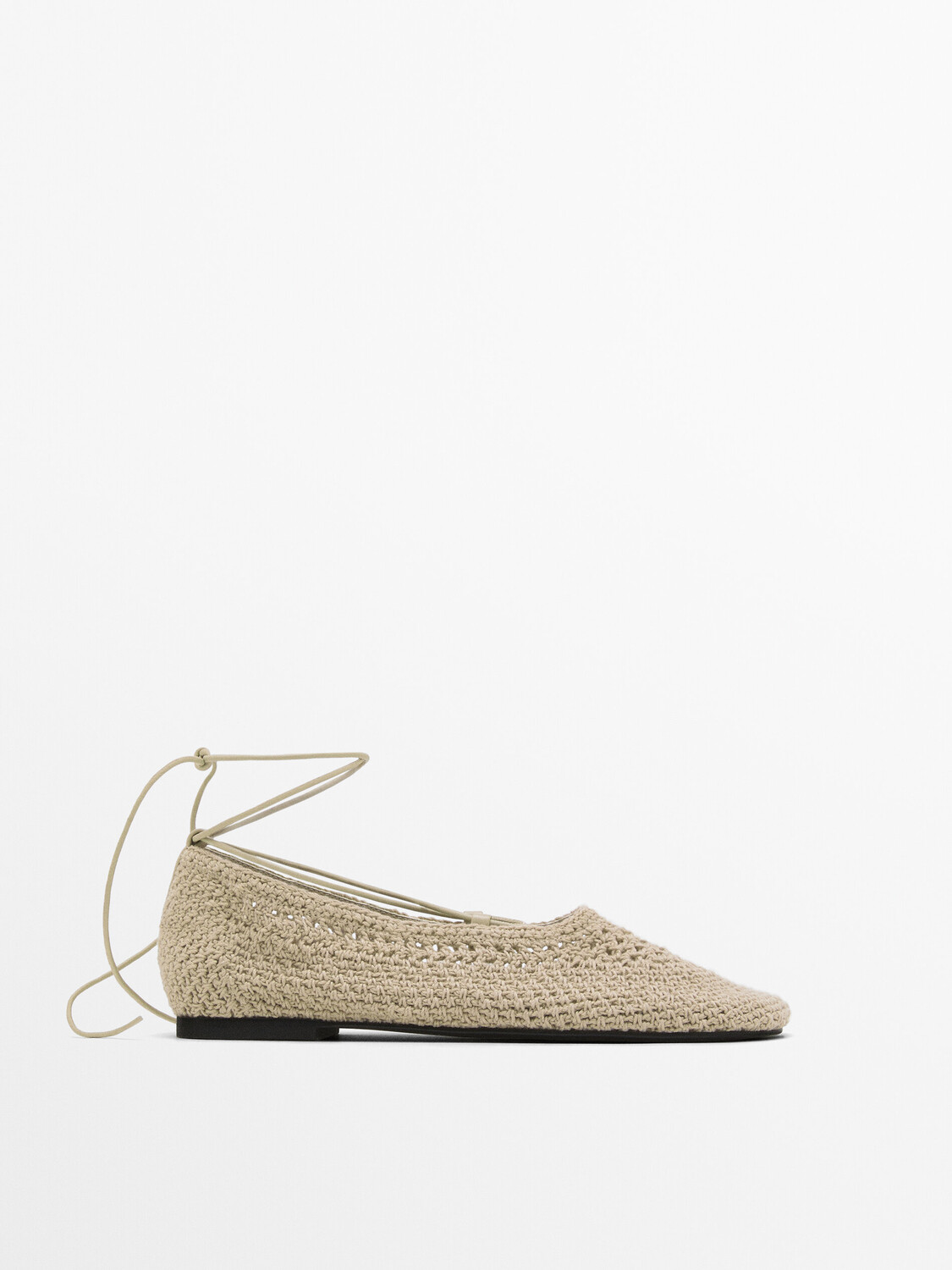 

Балетки со шнуровкой, связанные крючком Massimo Dutti, бежевый