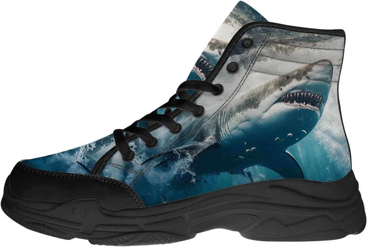 

Высокие кеды с акулами для мужчин, кроссовки на шнуровке с платформой из холста, подарки с акулами для него и для нее Generic, синий