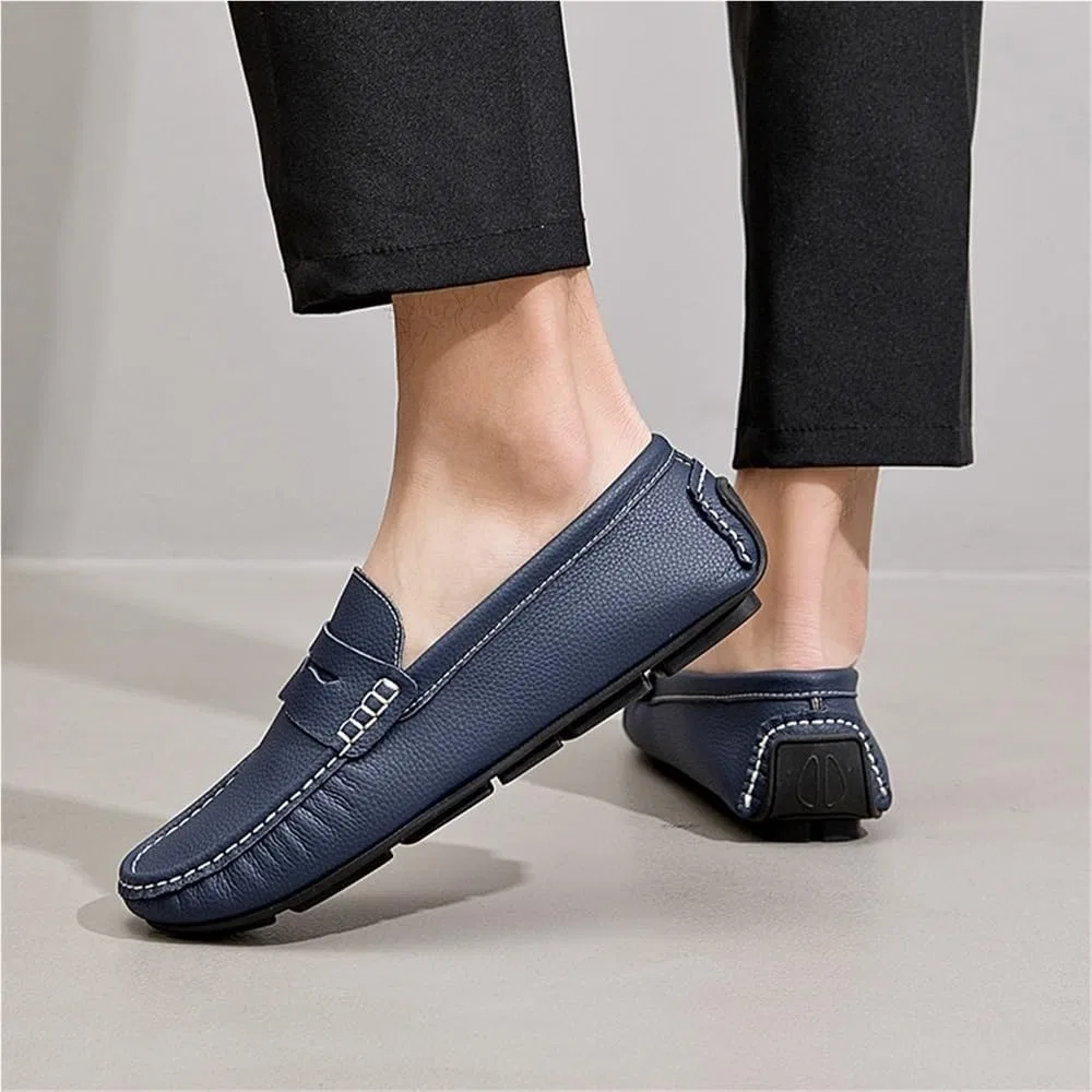 Лоферы из нубука мужские, Round Toe, Flexible Driving, синий DHFIRUFSHLO — фото 3