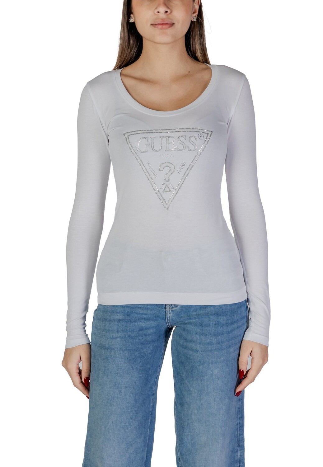 

Лонгслив женский GUESS облегающего кроя, белый
