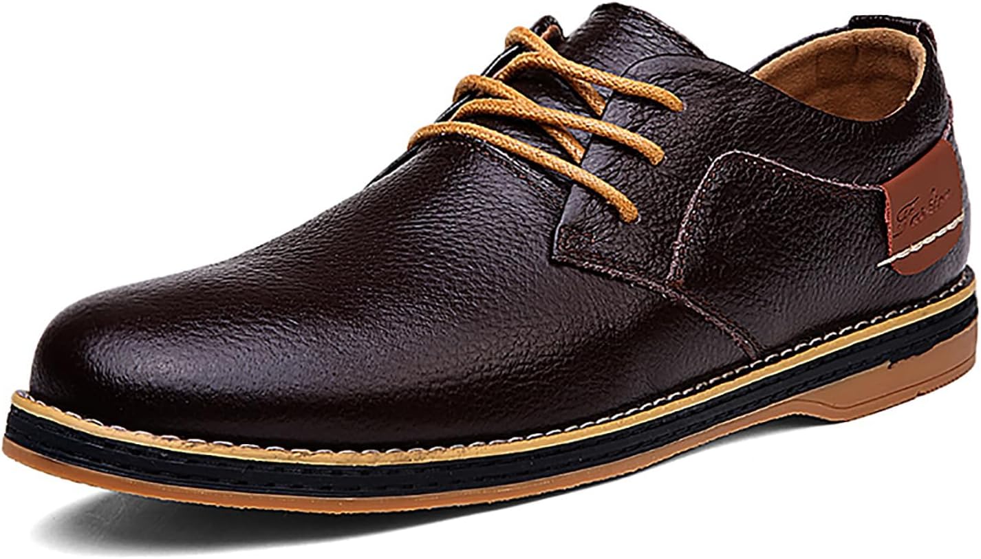 

Мужские повседневные оксфорды из кожи с ручной строчкой, классические шнурованные, с противоскользящей подошвой, деловые туфли на платформе для свадьбы, офиса, вождения и прогулок Loveheynew, коричневый