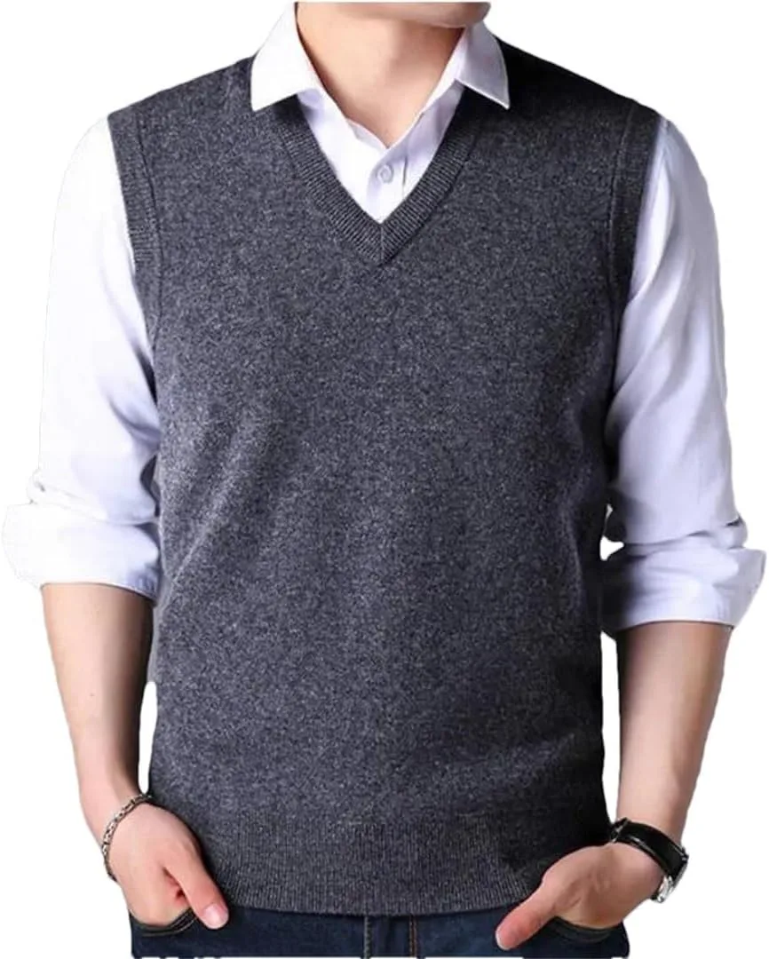 

Мужской безрукавный V-образный вязаный легкий жилет