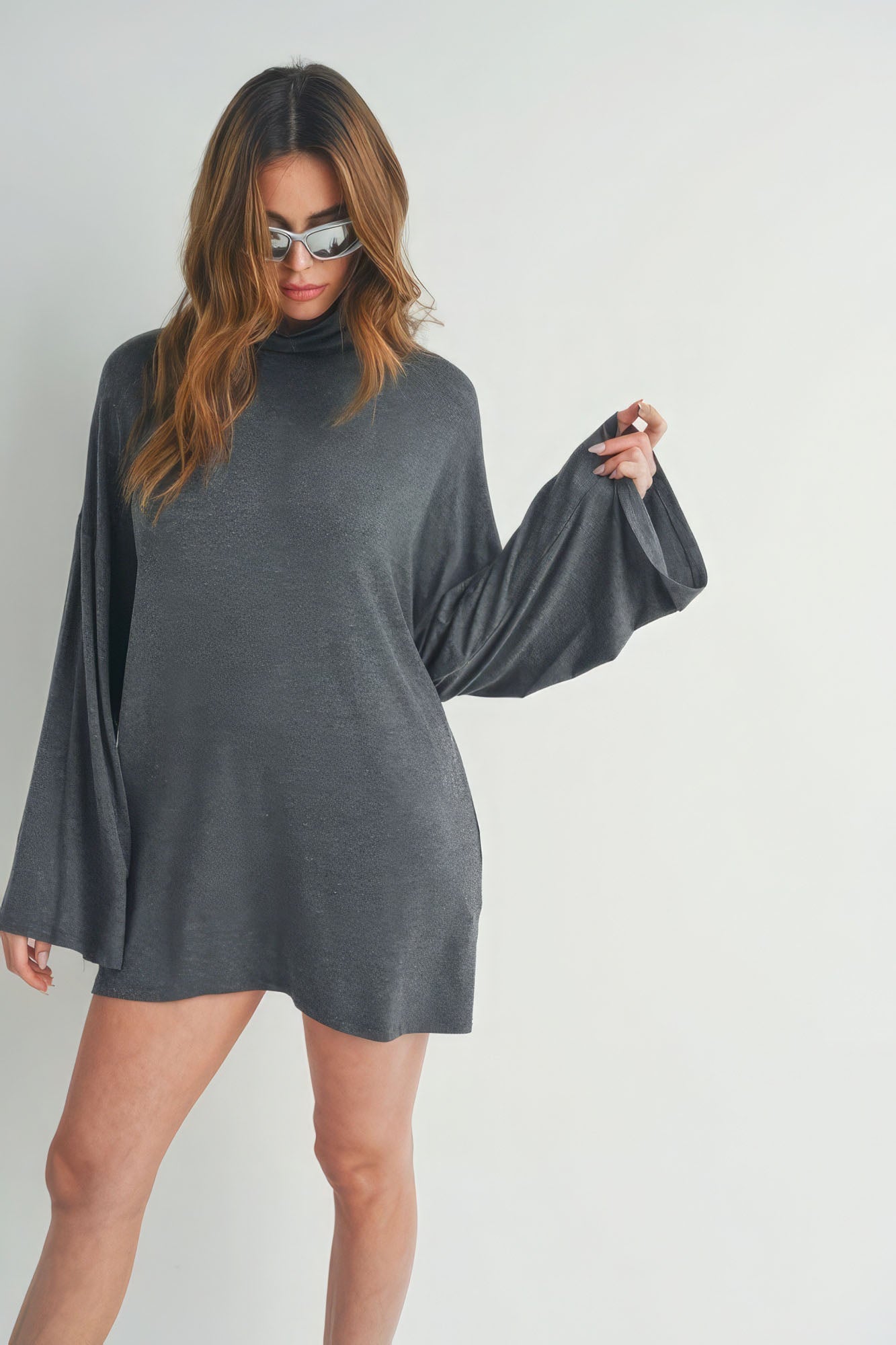 

Платье с рукавами-колокольчиками и воротником-стойкой FASHNZFAB, цвет charcoal