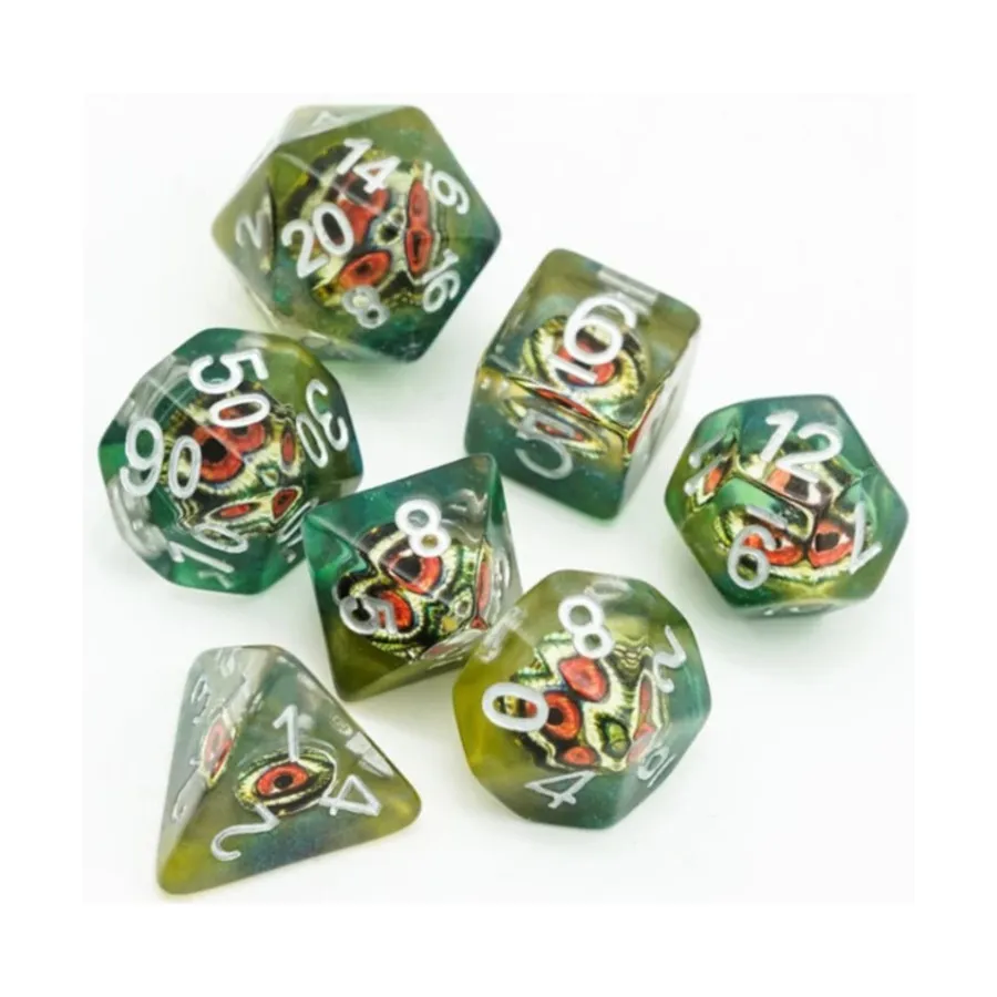 

Набор Poly — глаз рептилии с серебром (7), Dice Sets - Resin/Acrylic - Rainbow & Multi-Colored (Foam Brain Games)
