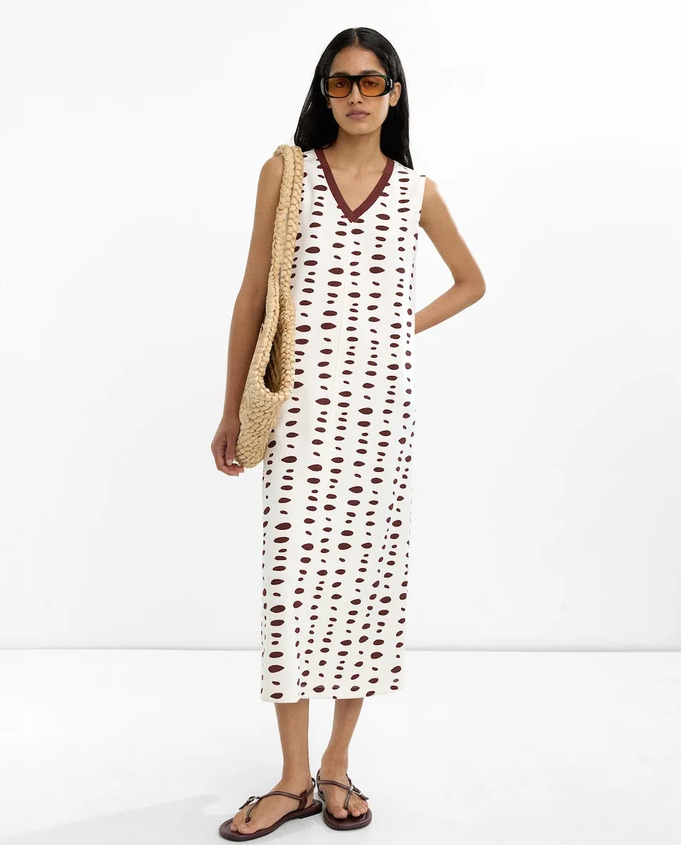 

Миди-платье без рукавов в горошек Parfois, белый/бордовый