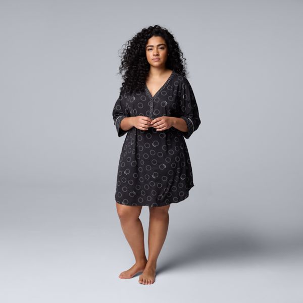 

Уютная ночная рубашка хенли с рукавами локтя больших размеров Simply Vera Vera Wang, цвет black circles
