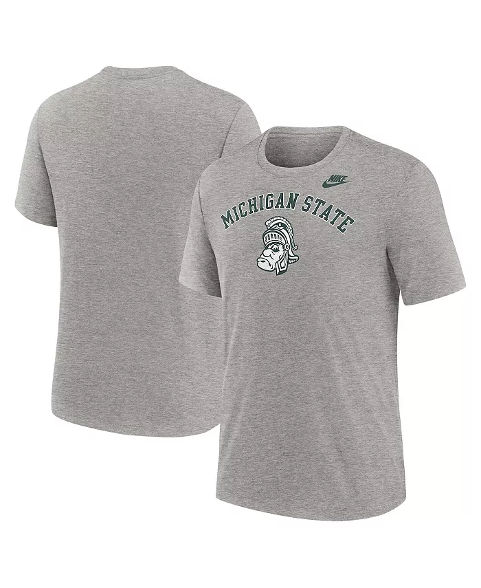 

Мужская футболка Michigan State Spartans Legacy Arch из трикотажа с эффектом хизера серого цвета Nike