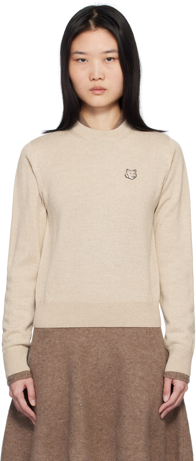 

Бежевый свитер с яркой лисьей головой Maison Kitsune