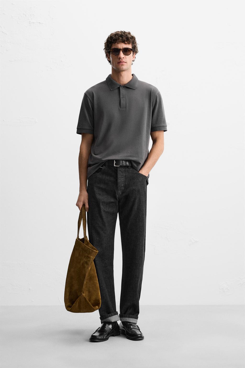 

Рубашка поло с базовой текстурой пике ZARA, цвет Charcoal