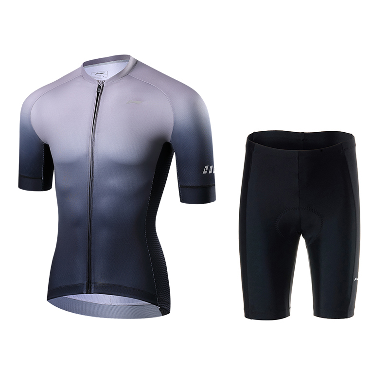 

LINING Велосипедный костюм Unisex комплект одежды серо-черный градиент Short Sleeved+Black Shorts
