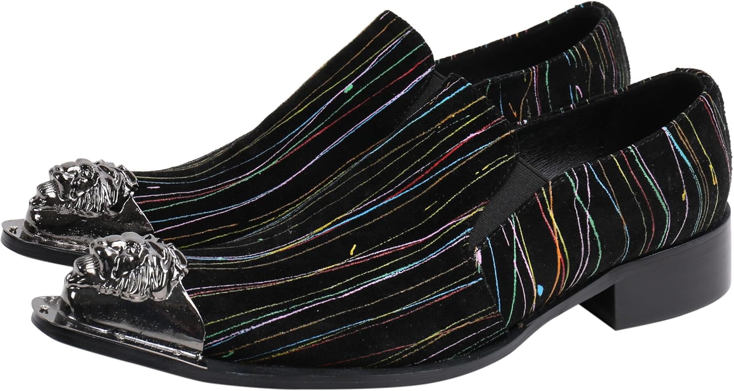 

Мужские лоферы Santimon с острым носком, из мерцающей кожи, модные повседневные туфли с металлическим наконечником в западном стиле, черный