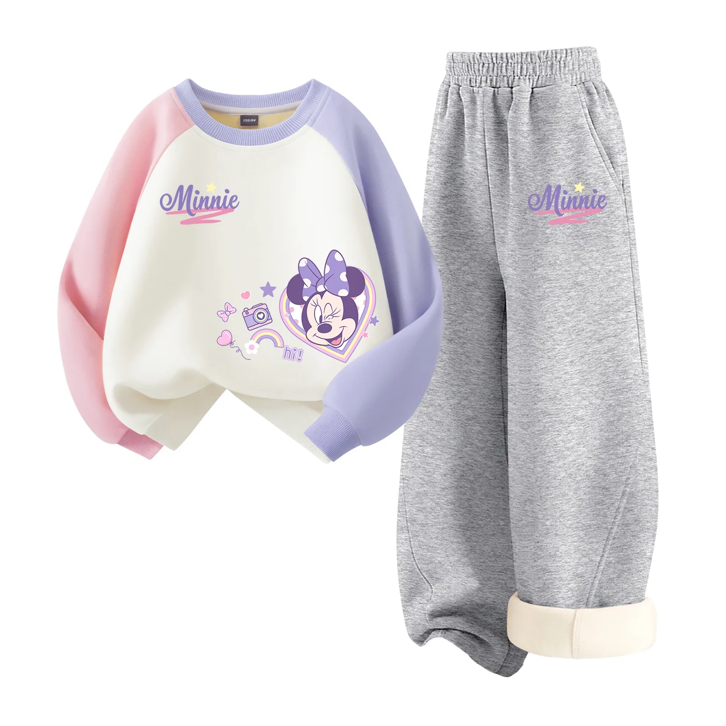 Детский спортивный костюм с воротником-стойкой на флисе Disney, [Thickened and Fleece-Lined]Di Chao Pollen Purple+Di Chao Floral Navy Blue — фото 3