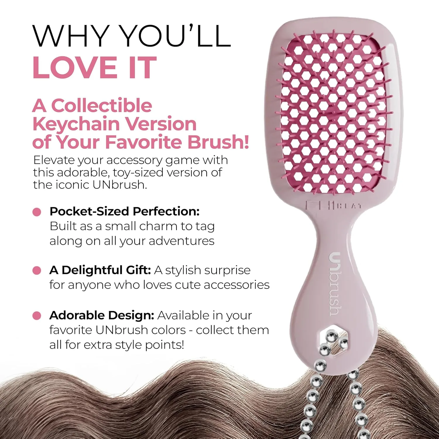 Брелок-расческа FHI Heat UNbrush Super Mini - коллекционный миниатюрный аксессуар для сумок и ключей - для любительниц красоты., Peony — фото 2