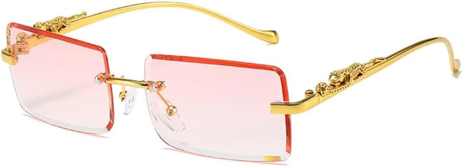 

Солнцезащитные очки без оправы прямоугольной формы для мужчин и женщин, солнцезащитные очки без оправы для женщин, очки с леопардовым принтом, защита от ультрафиолета UV400 LANGSER, Gold Pink