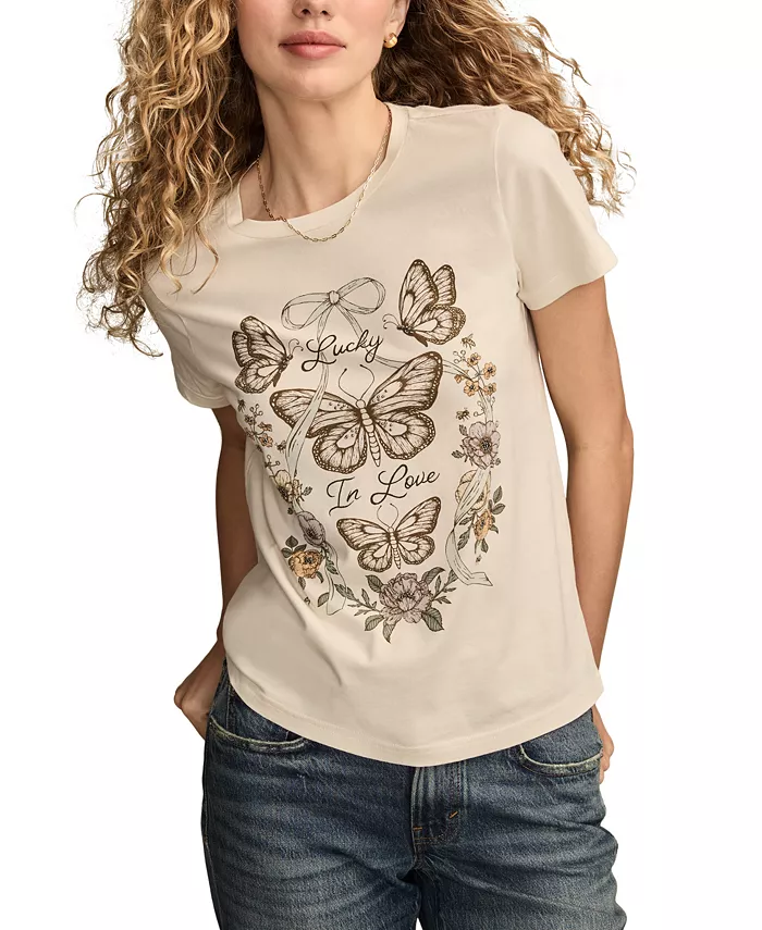 

Женская футболка Lucky In Love Butterfly Classic с круглым вырезом Lucky Brand, белый