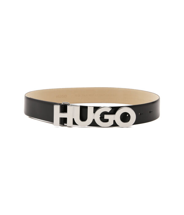 

Ремень женский Hugo кожаный с пряжкой в виде логотипа бренда, черный