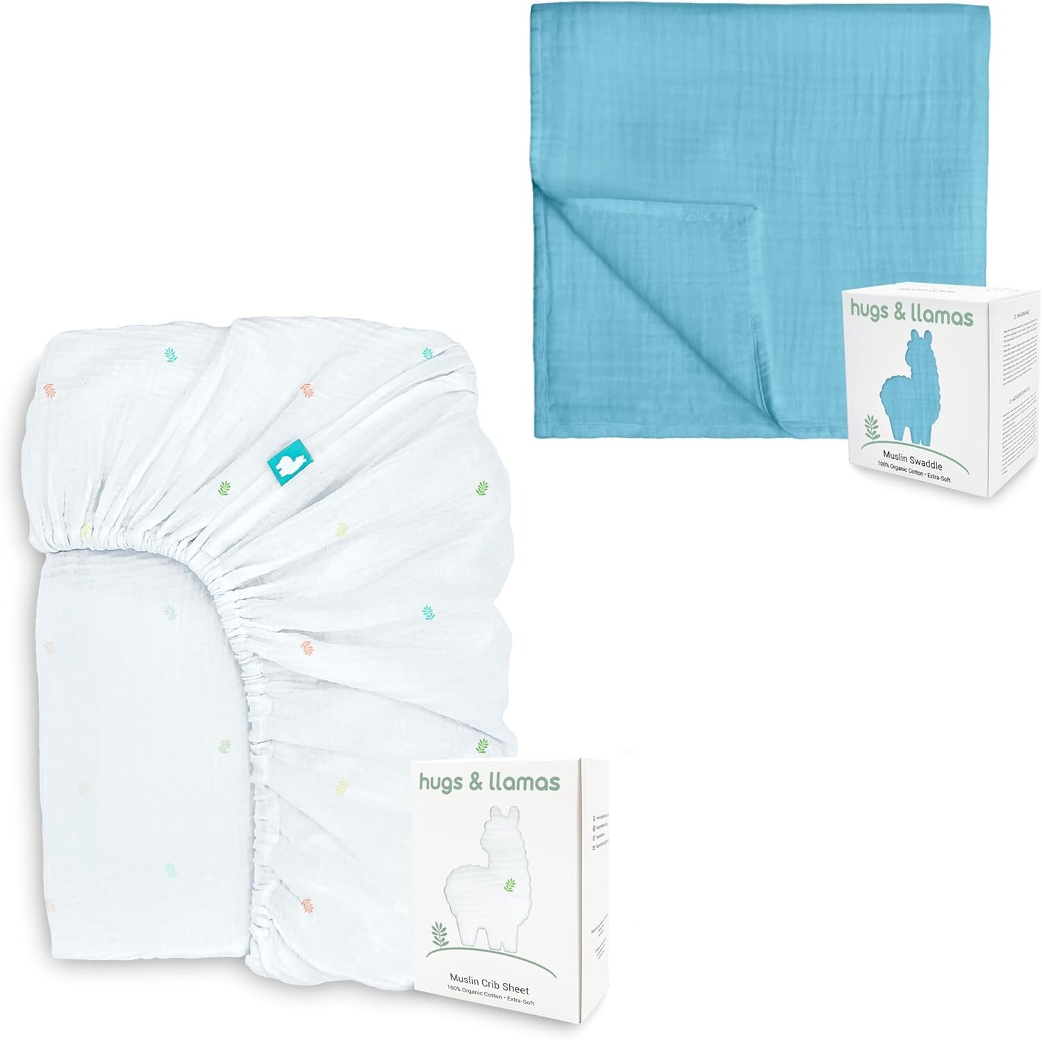 

Муслиновая простыня на подкладке из 100% органического хлопка и пеленальные одеяла из муслина из 100% органического хлопка hugs & llamas