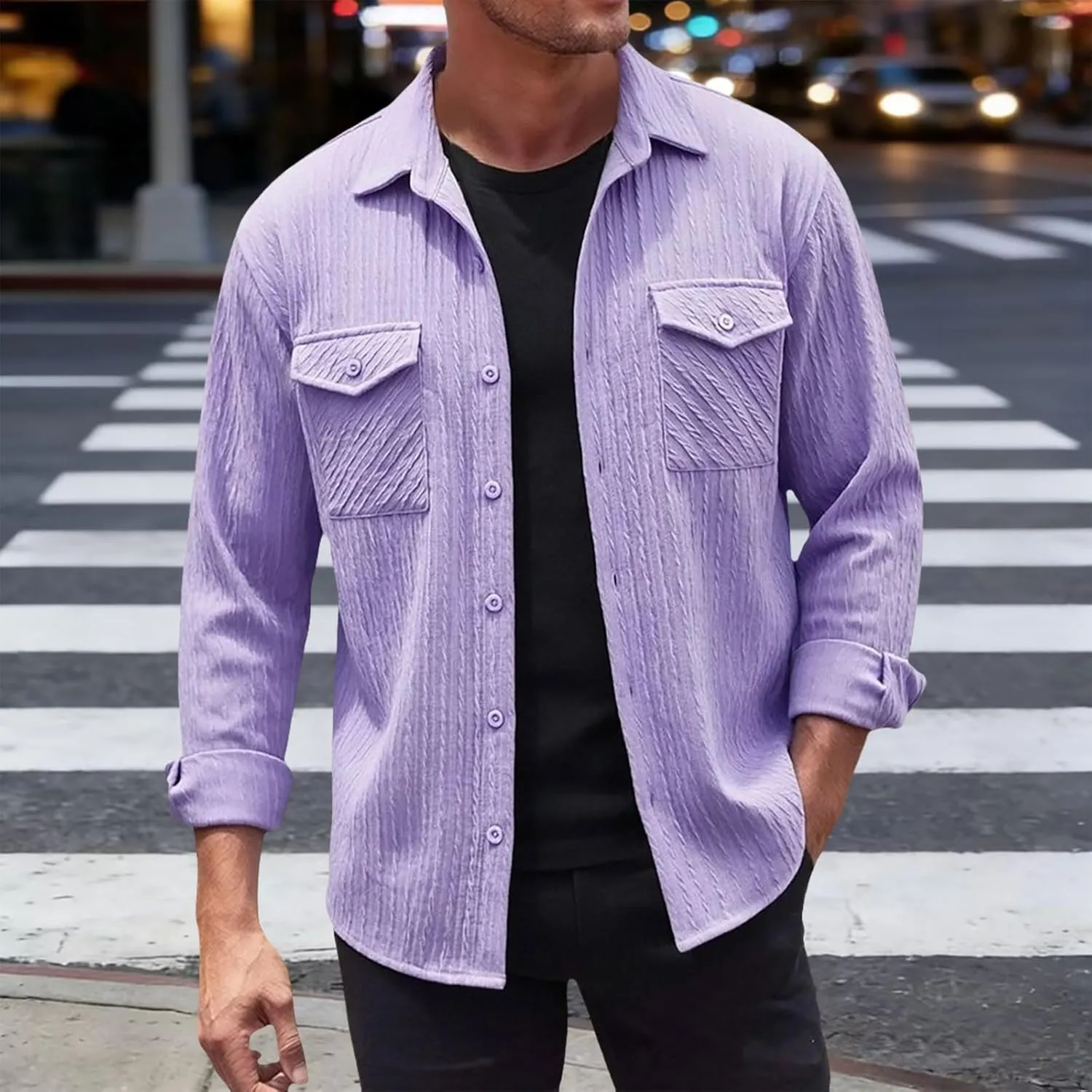 Мужская рубашка на пуговицах Casual Long Sleeve с воротником Jacquard — фото 3