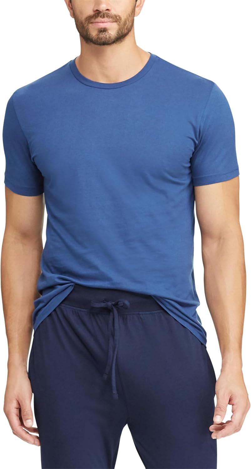 POLO RALPH LAUREN Мужская классическая майка с влагоотводящим эффектом, 3 штуки, экипаж, Andover Heather/Navy, Blue/White, Navy/White - 3 Pack — фото 2