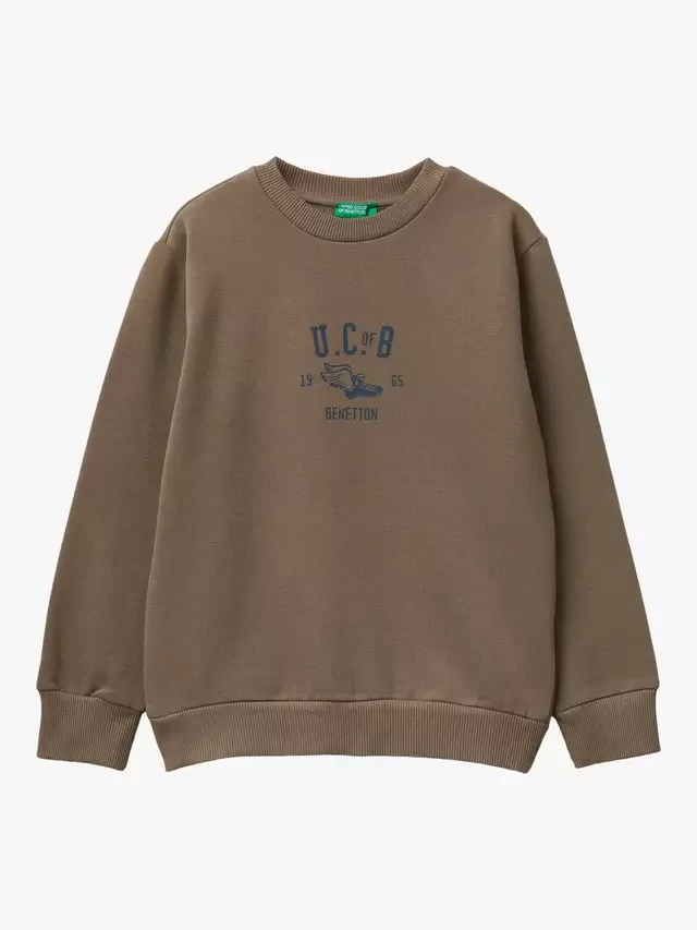 Детская толстовка из смесовой хлопковой ткани с логотипом, коричневая Benetton