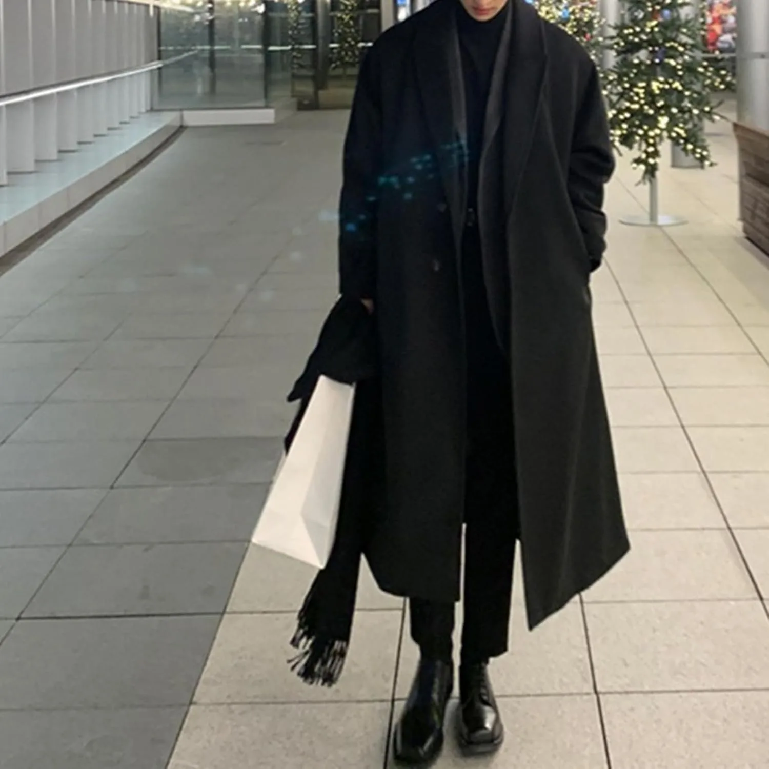 Пальто pea coat для мужчин, тренч с лацканом, двубортное, с поясом, из шерстяной смеси, теплое зимнее пальто Generic, черный — фото 4