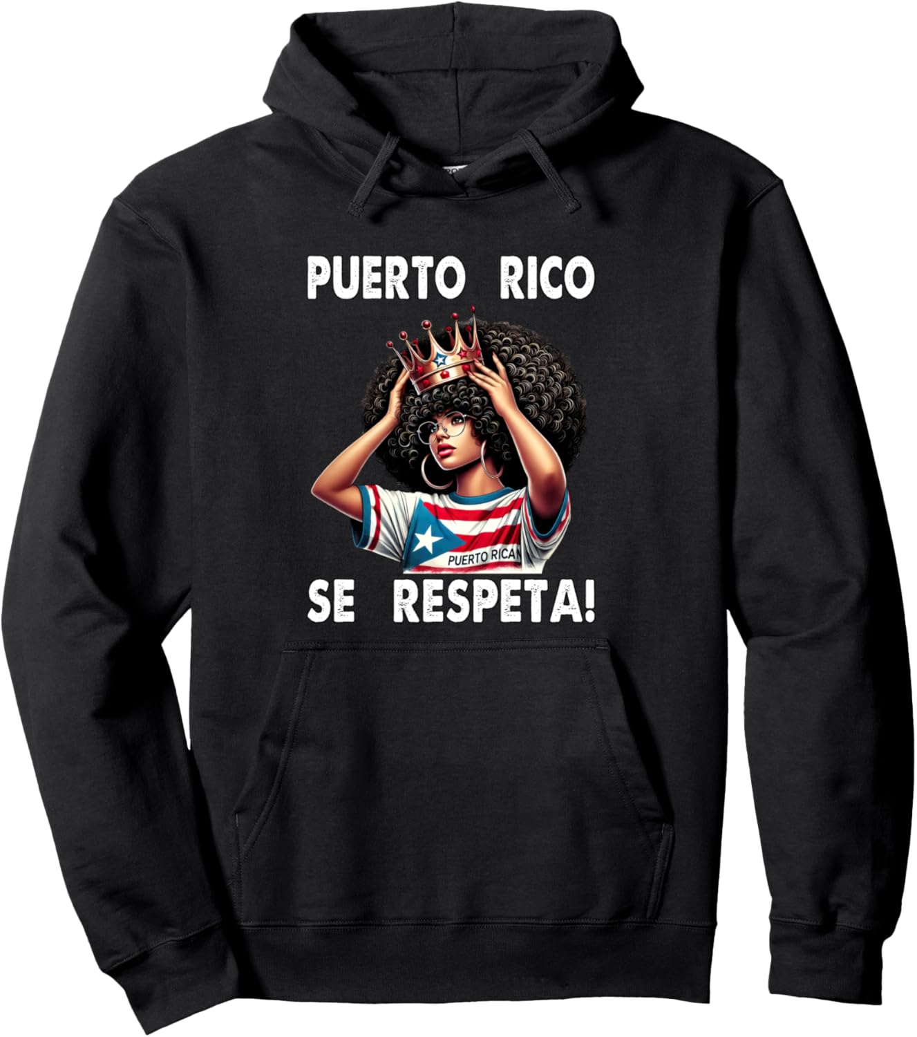 

Толстовка с капюшоном с флагом Puerto Rico Se Respeta Afro Boricua Queen Crown PR Puerto Rico Se Respeta Collection, More Here, черный