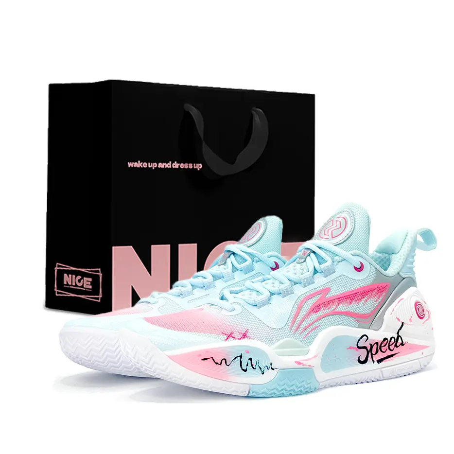 

Мужские низкие баскетбольные кроссовки Li Ning Speed 9 с амортизацией и износостойкостью., синий розовый