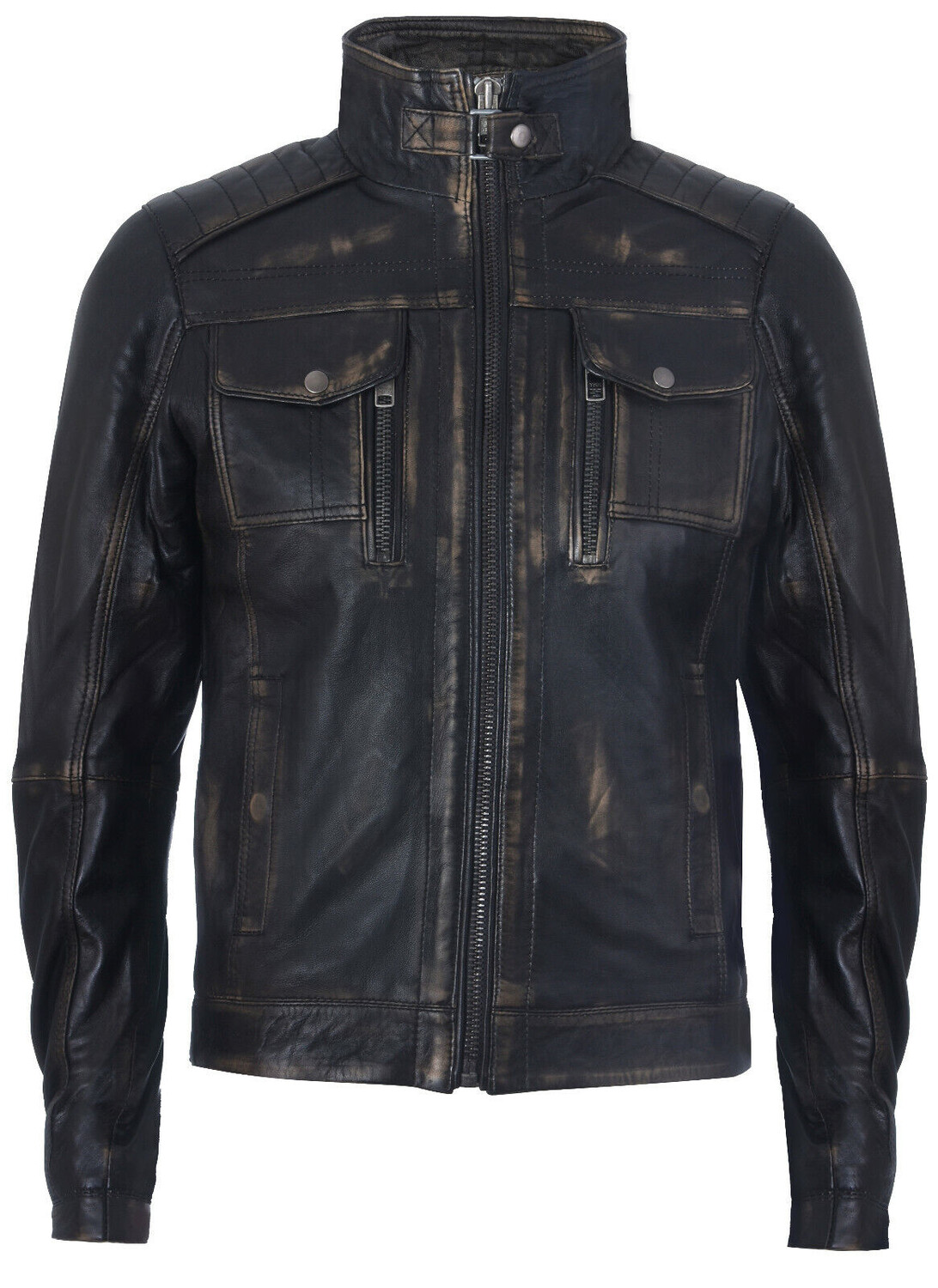 

Байкерская мотокуртка из кожи с потертостями Infinity Leather, черный
