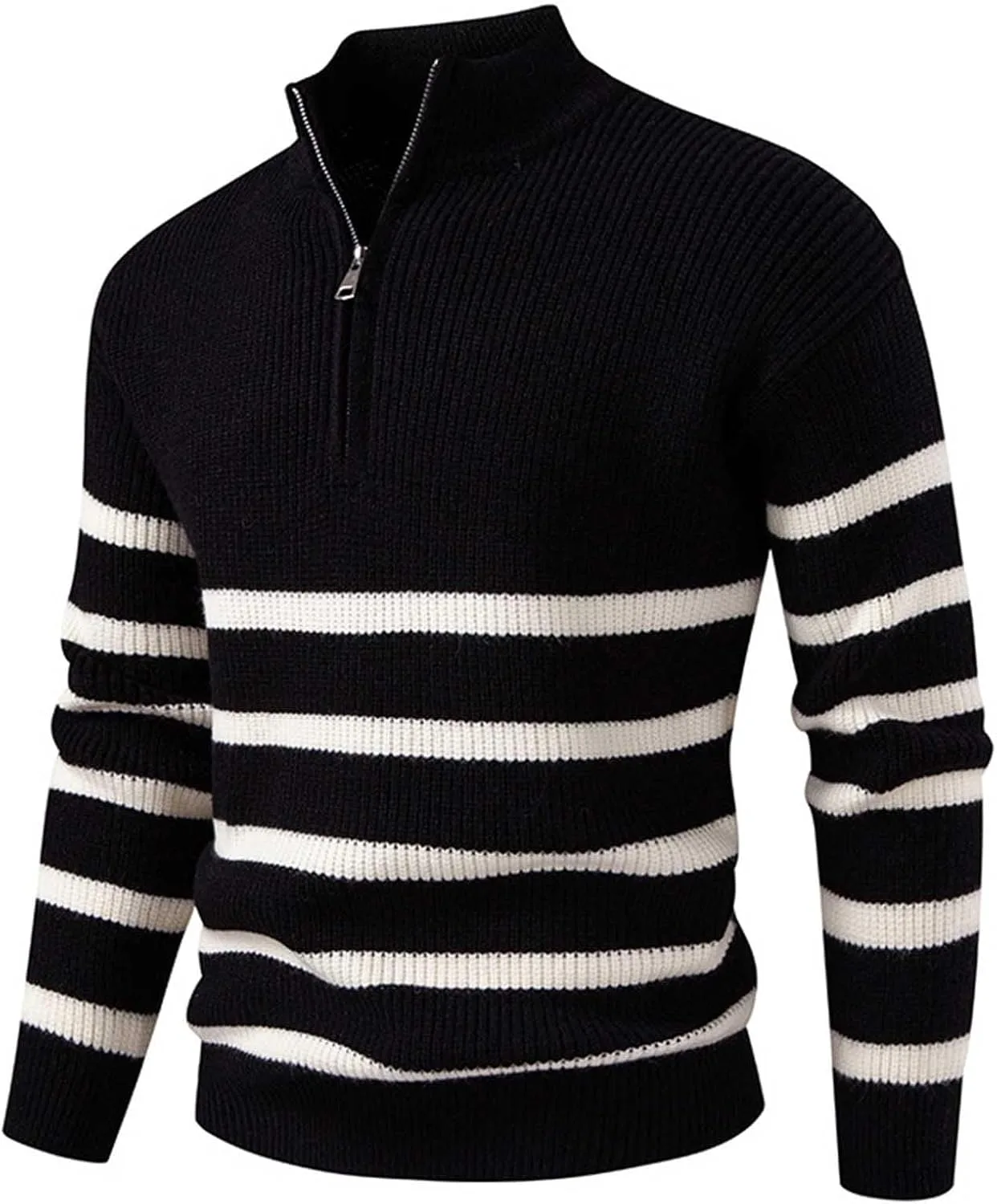 

Мужской свитер 1/4 Zip Pullover с длинными рукавами, легкий и мягкий, в полоску