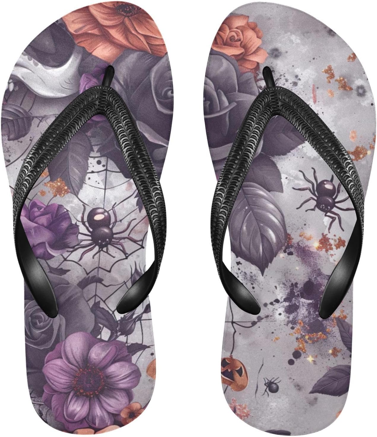 

Сандалии с цветочным черепом для Хэллоуина, пляжные летние повседневные шлепанцы для женщин и мужчин Kfbe, Floral Skull