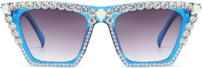 

Солнцезащитные очки ICARA увеличенного размера в винтажном стиле, квадратной формы, для женщин и мужчин - защита от УФ-излучения UV400, ручная работа, украшены стразами, Blue/Purple Grey