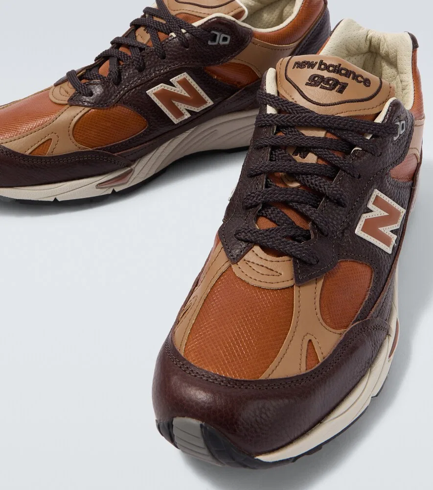 Кожаные кроссовки Made In UK 991v1 New Balance, коричневый — фото 3
