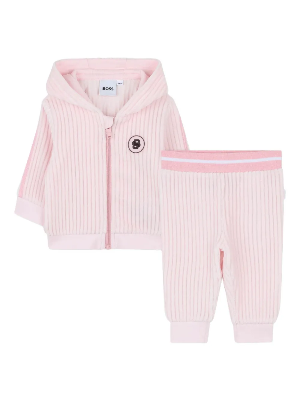 

Спортивный костюм в рубчик с капюшоном BOSS Kidswear, розовый